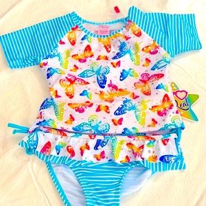 Two piece swim wear metallic highlights